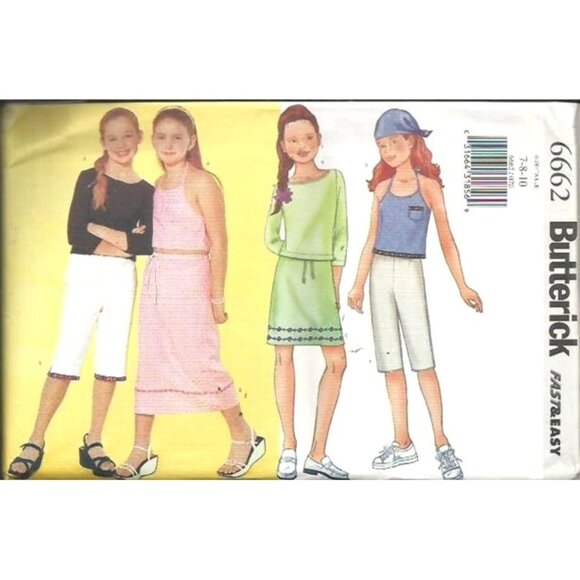 Butterick Girls Sewing Pattern 6662: Sleeveless Top Skirt & Culottes Sizes 7-8-1 - Picture 1 of 2